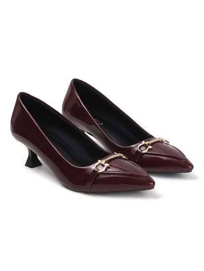 Maroon Patent Pointed Toe Kitten Heels