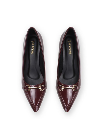 Maroon Patent Pointed Toe Kitten Heels