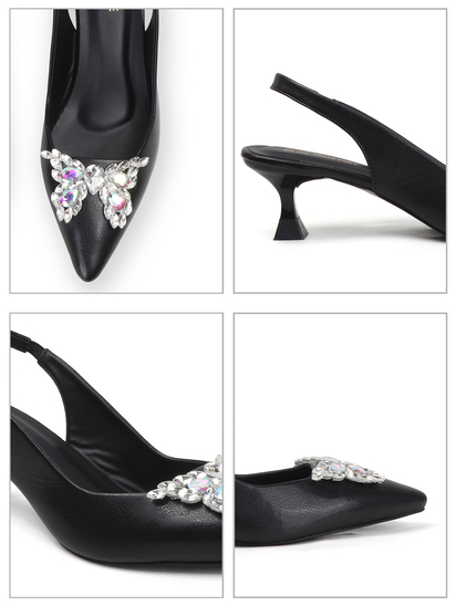 Black Rhinestone embellished Slingback Party Heels
