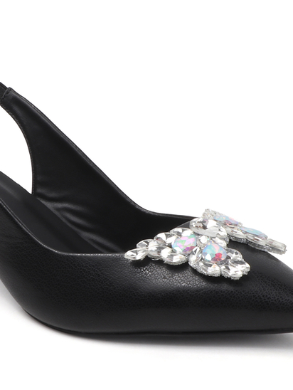 Black Rhinestone embellished Slingback Party Heels