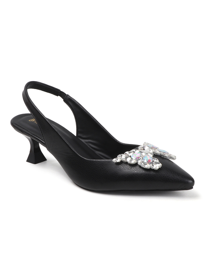 Black Rhinestone embellished Slingback Party Heels