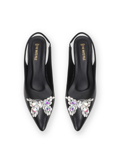 Black Rhinestone embellished Slingback Party Heels