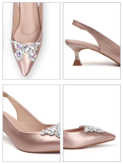 Rose Gold Rhinestone embellished Slingback Party Heels