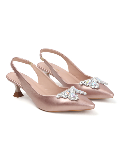 Rose Gold Rhinestone embellished Slingback Party Heels