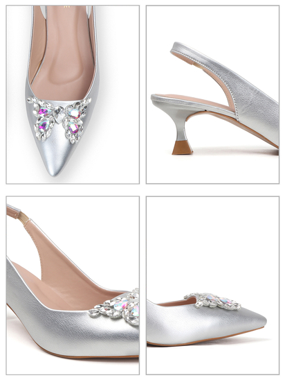 Silver Rhinestone embellished Slingback Party Heels