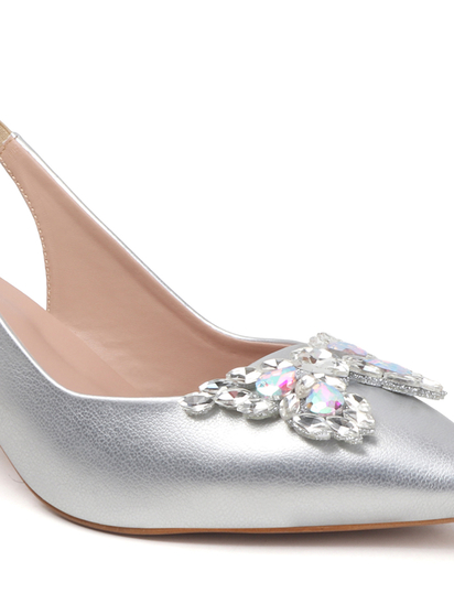 Silver Rhinestone embellished Slingback Party Heels