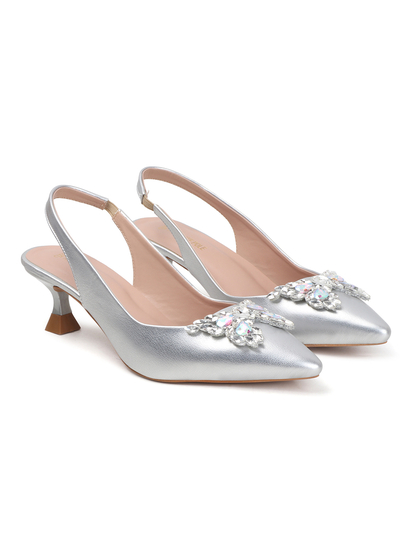 Silver Rhinestone embellished Slingback Party Heels