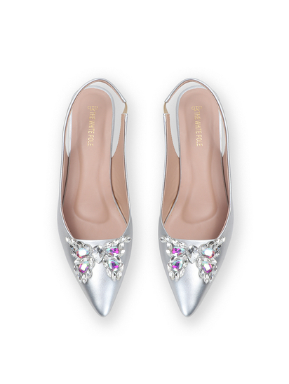 Silver Rhinestone embellished Slingback Party Heels
