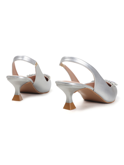 Silver Rhinestone embellished Slingback Party Heels