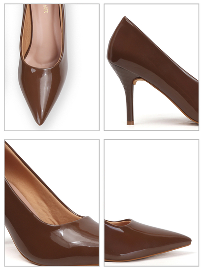 Brown Classic Patent Pointed Toe Stiletto Heels