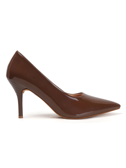 Brown Classic Patent Pointed Toe Stiletto Heels