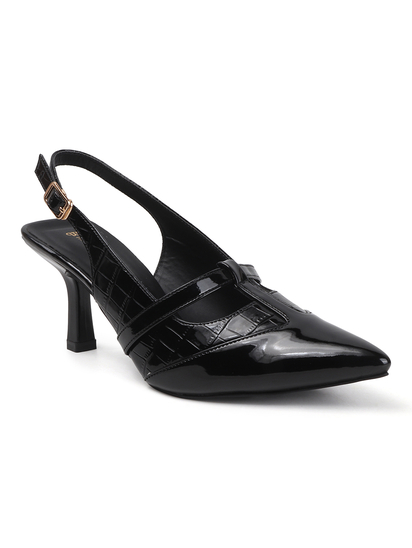 Black Strappy Pointed Toe Slingback Heels