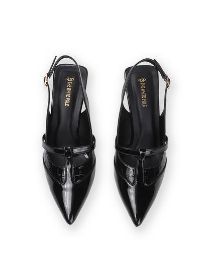 Black Strappy Pointed Toe Slingback Heels