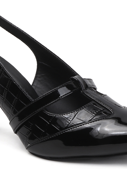 Black Strappy Pointed Toe Slingback Heels