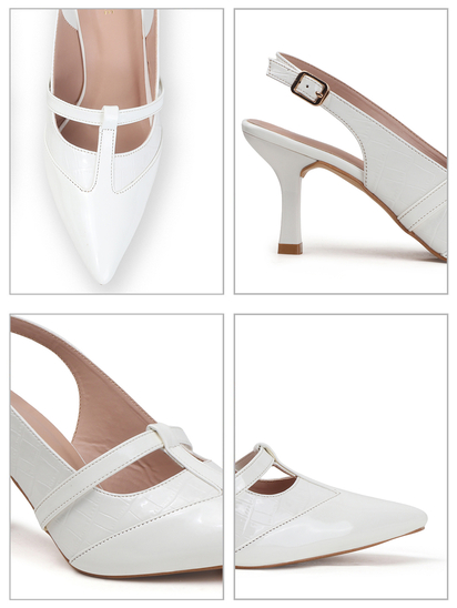 White Strappy Pointed Toe Slingback Heels