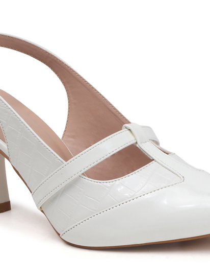 White Strappy Pointed Toe Slingback Heels