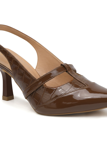 Brown Strappy Pointed Toe Slingback Heels