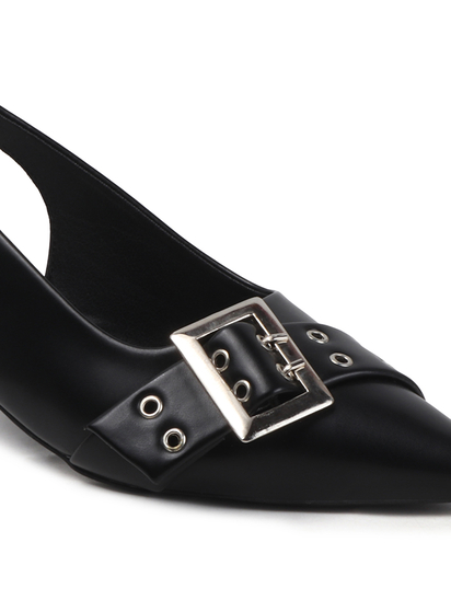 Black Buckle Detail Pointed Toe Slingback Heels