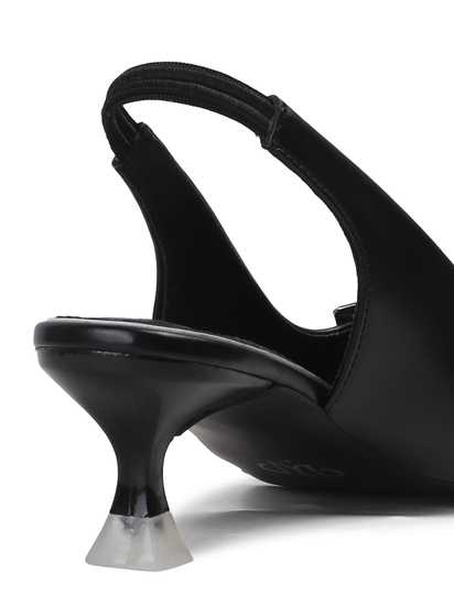 Black Buckle Detail Pointed Toe Slingback Heels