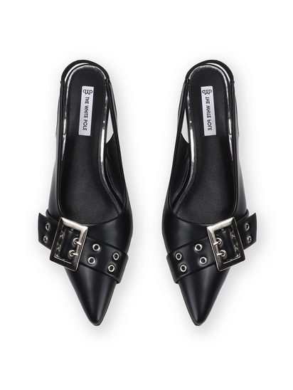 Black Buckle Detail Pointed Toe Slingback Heels