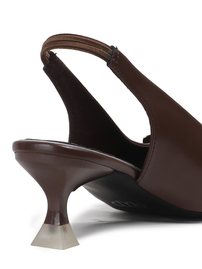 Brown Buckle Detail Pointed Toe Slingback Heels