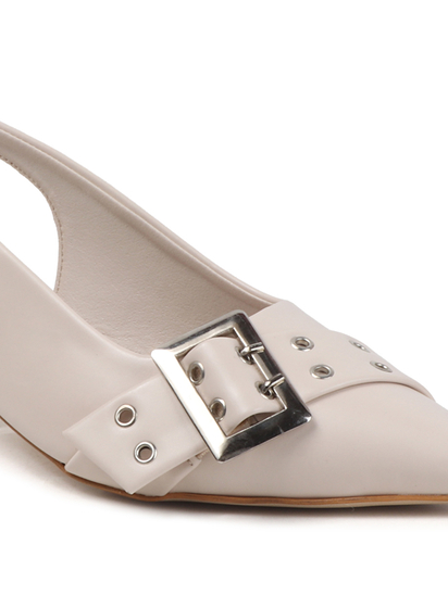 Cream Buckle Detail Pointed Toe Slingback Heels