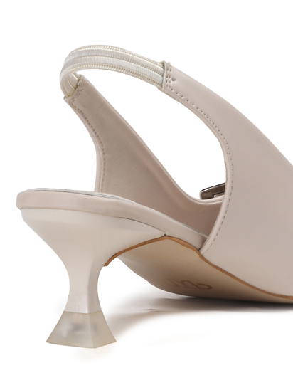 Cream Buckle Detail Pointed Toe Slingback Heels