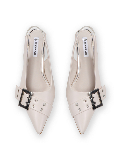 Cream Buckle Detail Pointed Toe Slingback Heels