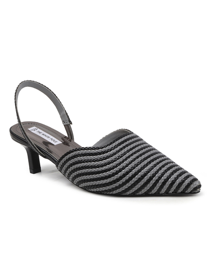 Black Chic Textured Pointed Toe slingback Heels