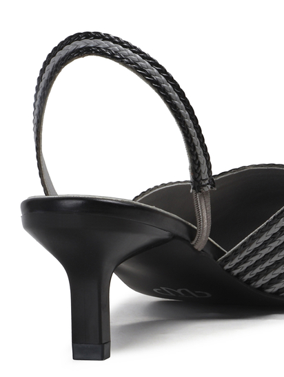 Black Chic Textured Pointed Toe slingback Heels