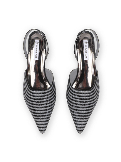 Black Chic Textured Pointed Toe slingback Heels