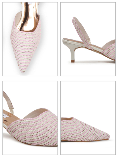 Pink Chic Textured Pointed Toe slingback Heels