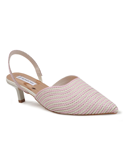 Pink Chic Textured Pointed Toe slingback Heels
