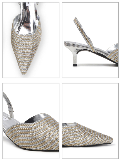 Gold Chic Textured Pointed Toe slingback Heels