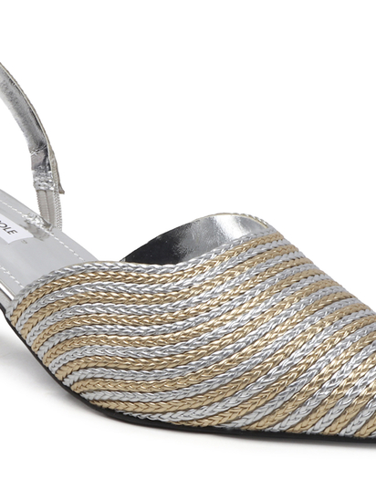 Gold Chic Textured Pointed Toe slingback Heels