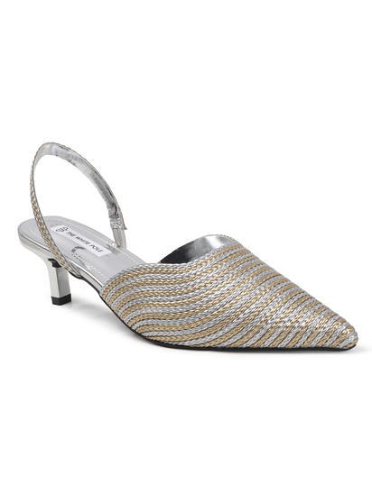 Gold Chic Textured Pointed Toe slingback Heels