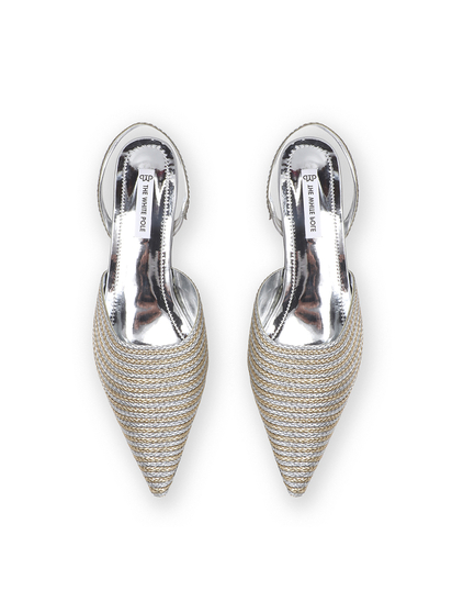 Gold Chic Textured Pointed Toe slingback Heels