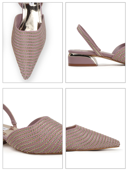 Pink Textured Pointed Toe Slingback Heels