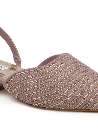 Pink Textured Pointed Toe Slingback Heels