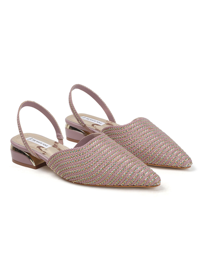 Pink Textured Pointed Toe Slingback Heels