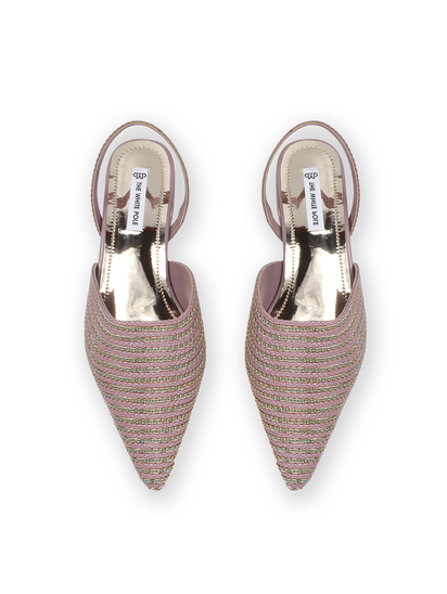 Pink Textured Pointed Toe Slingback Heels