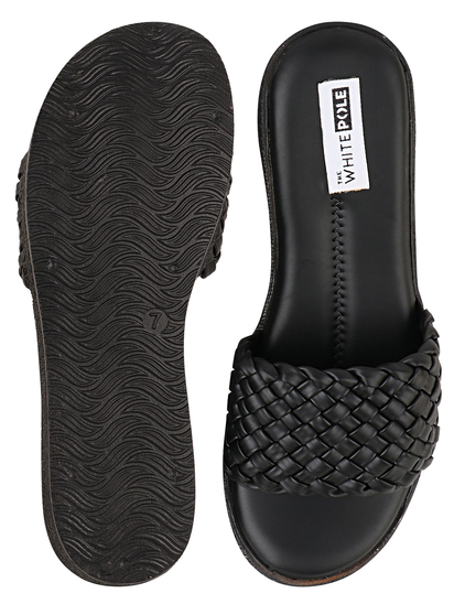 Thewhitepole Black wedges for women | Softy Braided