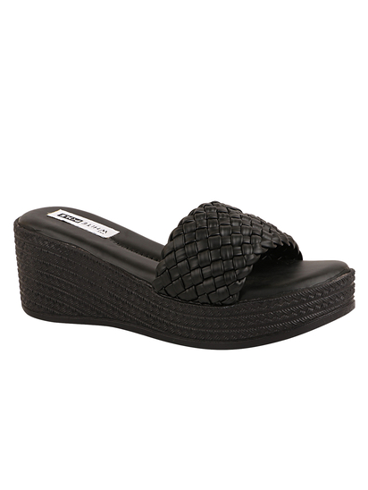 Thewhitepole Black wedges for women | Softy Braided