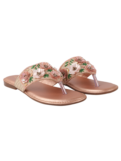 Thewhitepole Peach Flats for women | Floral Flare