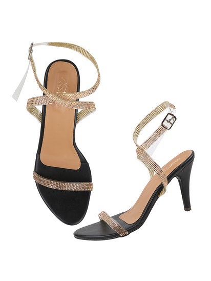 Prima Donna | Black Embellished Wrap-up Heels