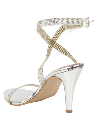 Prima Donna | Silver Embellished Wrap-up Heels
