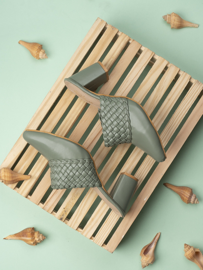 Braided Leather II TWP Green Mules