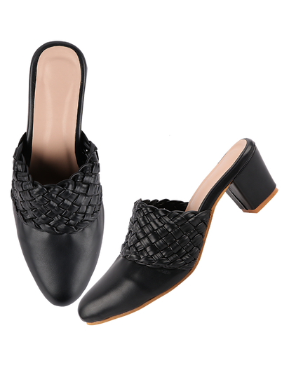 thewhitepole - Braided Leather II TWP Black Mules - The White Pole