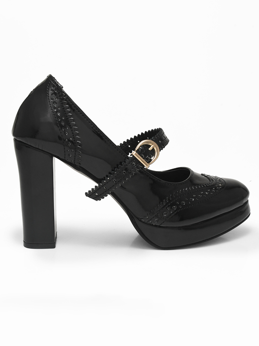 Scarlett Brogue || TWP Black Block Heels