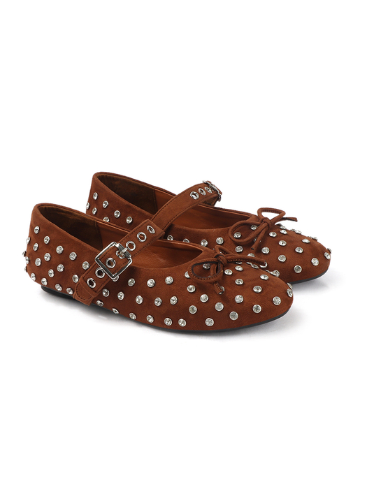 Brown mary jane with studded embellshments flat Bellies